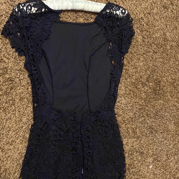 Lulu's Romance Language Navy Blue Backless Lace Dress - Picture 2 of 3